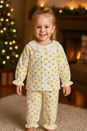 EKNKİDS Lemon Patterned Girl's Pajama Set