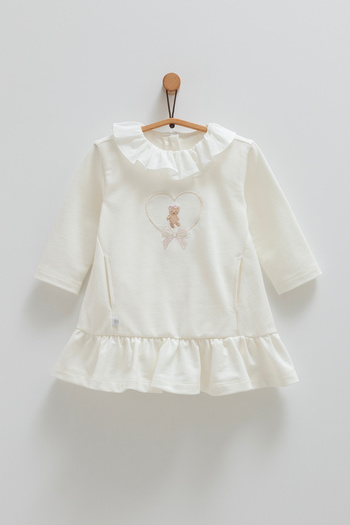 Caramell Baby Girl Ruffled Collar Teddy Bear Embroidered Dress (3-18 Months)