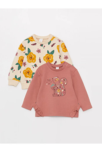 LC Waikiki Long Sleeve Floral Printed Baby Girl 2-Piece Sweatshirt
