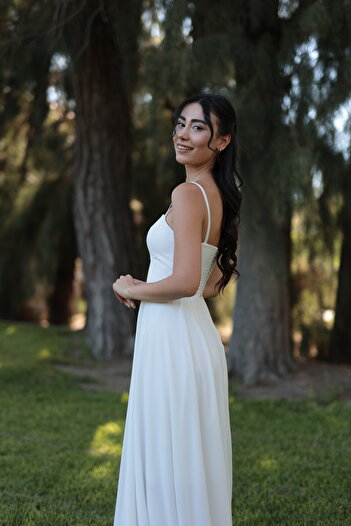 berissima bride Liora Askılı Straplez Kloş Şifon Nikah Elbisesi, Dış Çekim Elbisesi, İsteme Elbisesi
