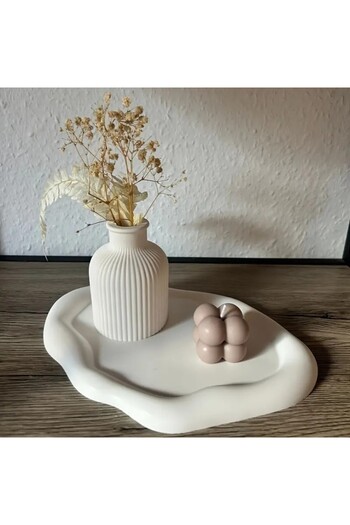 Zigzag Home Decorative 2-Piece Set, Cloud Plate Organizer and Striped Pampas Vase Set Figurine Set Organizer
