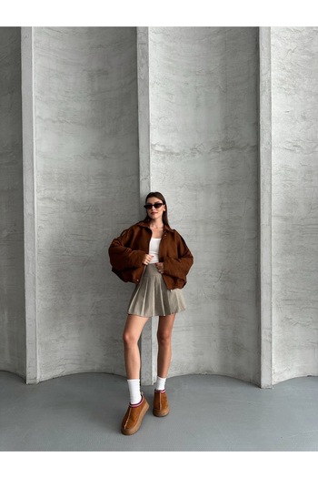 MEECY Viral Suede Bomber Jacket