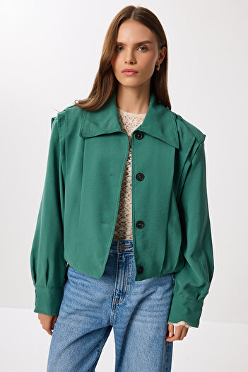 Lovelyİstanbul Padded Pleated Short Trench Coat Ldp0083 Green