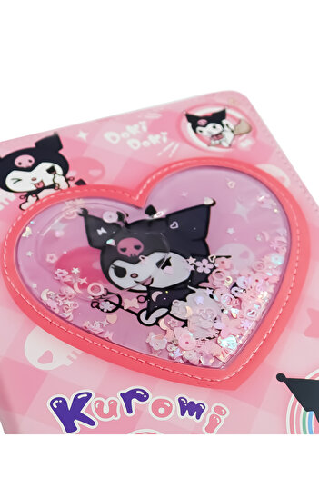 repro design 22X15 Kuromi Themed Leather Cover Water and Moving Glitter Notebook |   120 Sheets M1 Pink