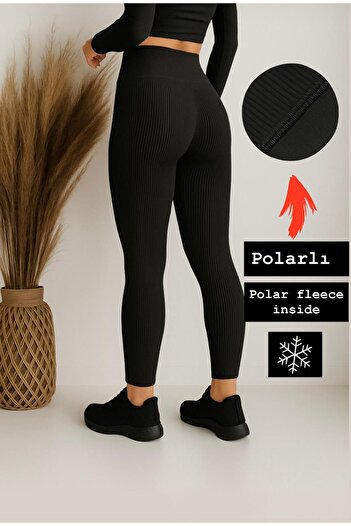 BEHLIVE Colanți de modelare pentru femei cu talie înaltă (cu fleece) cu nervuri