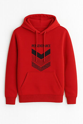 CLASSY.MODA Oversized Sweatshirt with Hooded Kangaroo Pocket Front Perseverance Lettering Geometric Print Casual