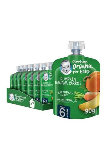 GERBER Organic Puree Pouch In Pumpkin Banana Carrot 7 x 90g