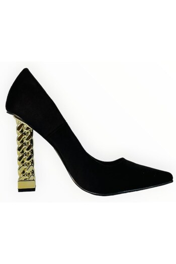 OEM Women's High Heel Structural Suede Vegan Black Shoes, Size 39 EU