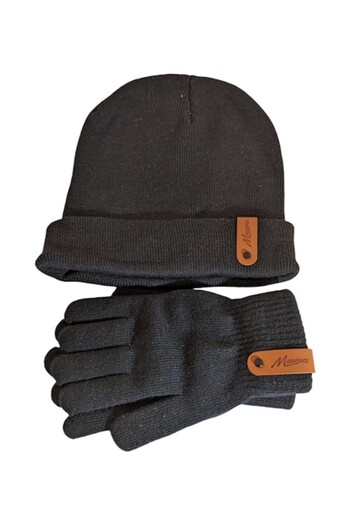 Vadodara Set Hat and Gloves - Magic Gloves Men Unisex Acrylic Knitted Black Universal Size