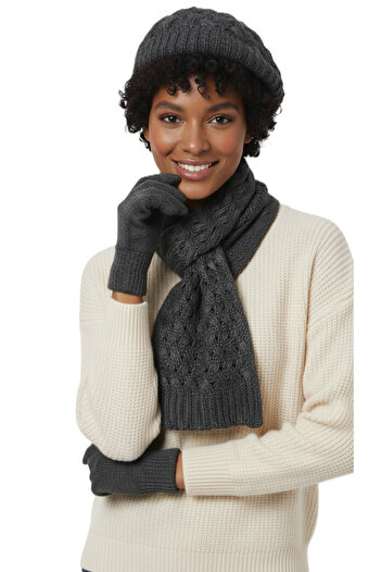 derikem Women's Winter Knitted Beanie, Scarf and Gloves Set