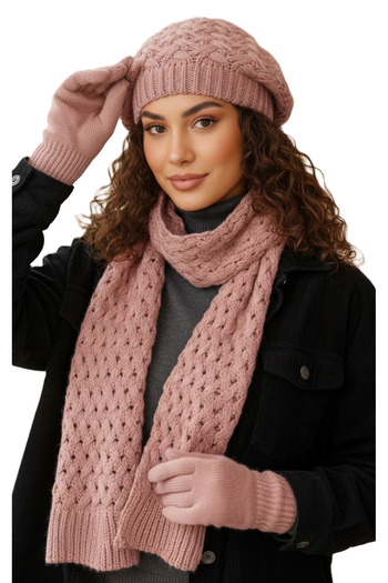 derikem Women's Winter Knitted Beanie, Scarf and Gloves Set