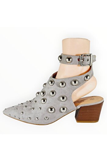 OEM Western Women Cutout Shoes Jol Suedette Gray Metal Decorations Size 37