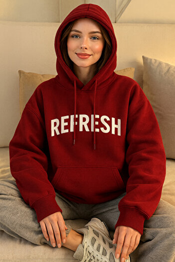 CLASSY.MODA Women's Three Thread Hooded Sweatshirt Refresh Printed Casual Oversize Kangaroo Pocket Hoodie