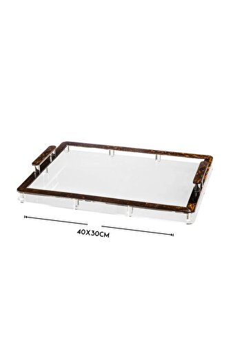 ORIAN Clear acrylic rectangular serving tray with brown frame, size 40*30 cm