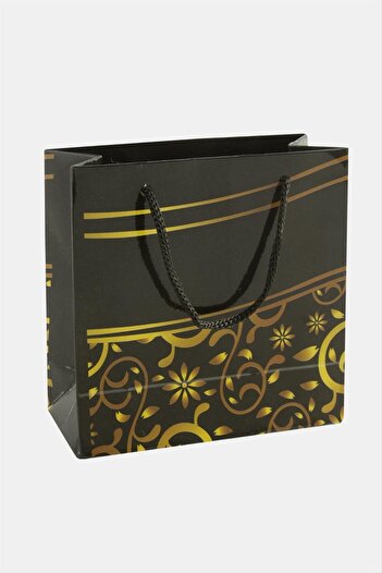ZERO LAND Hn-Shop 11X11 Floral Patterned Drawstring Cardboard Bag 1 Piece-Black