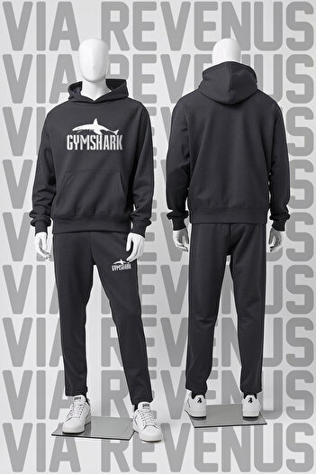 Vordevia Gym Printed Hooded Sweatshirt and Sweatpants Unisex Sportswear Set