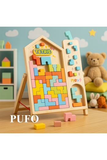 PUFO Creative Wooden Puzzle with Colored Cubes - Logical and Educational Game for Children