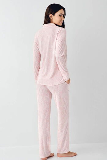 Pierre Cardin Shirt Collar, Pocket, Women's Pajama Set, Button Front, Long Sleeve, Cream, 50% Cotton & 50% Modal