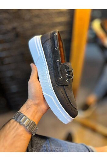 pabucmarketi Men's Casual Shoes High Sole Black (White Sole)