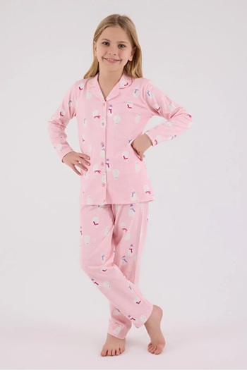 Rolypoly Roly Poly 100% Cotton Shirt Collar Front Buttoned Long Sleeve Girls' Pajama Set