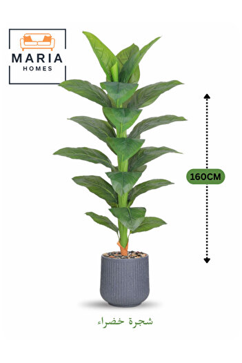 MARIA HOMES Artificial Green Leaf Tree 160 cm – Decorative Tall Plant with Modern Plastic Pot