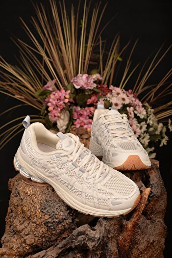 Lescon Unisex Bej 4 Mevsim Sneaker Terletmez Kaydırmaz Koku Yapmaz Ortopedik Tarz Yürüyüş Ayakkabısı