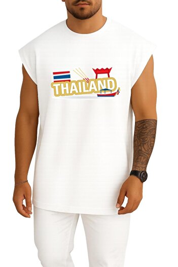 Bahriyeli Collection Oversize Thailand Logo, Flag of Thailand Logo Chest Design Tank Top