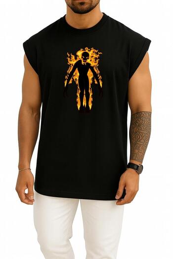 Bahriyeli Collection Oversize Scp Foundation Fan Art Drawing, Burning Man Chest Design Tank Top