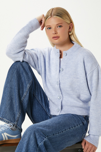 Ritnice Women's Tilia Crop Blue Soft Textured Cardigan