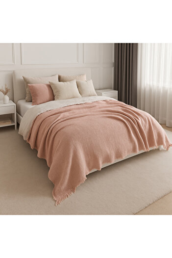 Tasarım Hb&Victory Muslin Bedspread 100% Cotton 4 Layers Powder Pink Color Double Size 240X230 Cm.