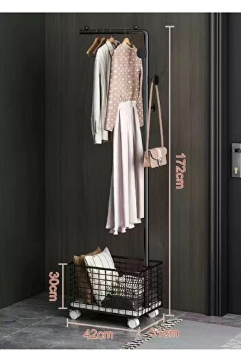 ORIAN Black Floor-Standing Clothes Rack – (172 cm, 31 cm, 42 cm, 30 cm) Vertical Coat Hanger