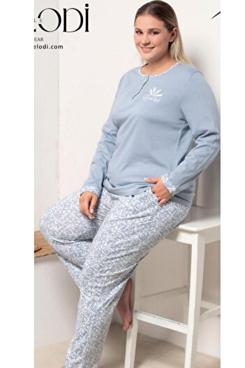 melodi Set de pijamale pentru femei cu mâneci lungi, 100% bumbac, mărime mare