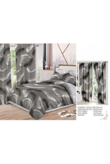 FIONNA.RO Fine Cotton Linen And Curtain Set - Feather Grey