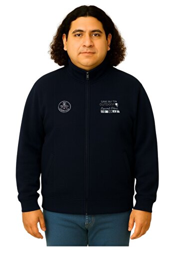 marufshop Men's Large Size Cotton Wide-Fit Stand-Up Collar Zippered Sweat Coat Suitable for Weight between 122-158 Kilograms