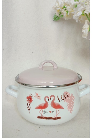 EBRULİEMAYE Flamingo Enamel Deep Pot Large Size 6 Liters 26 cm Milk Yogurt Soup Jam Canned Paste Pot