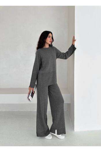DONNA LISSA Women's Soft Crew Neck Oversize Plain Knitwear Set