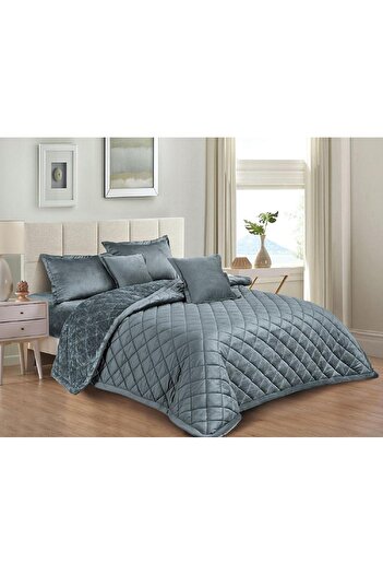 MİNG Lİ Winter comforter set for two people, two-sided system, velvet side, soft fur side, 6 pieces, light fixed filling, comforter size 230 x 250 cm