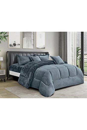 MİNG Lİ Winter double quilt set, two-sided system, velvet side and soft fur side, 6-piece system, 230*250cm