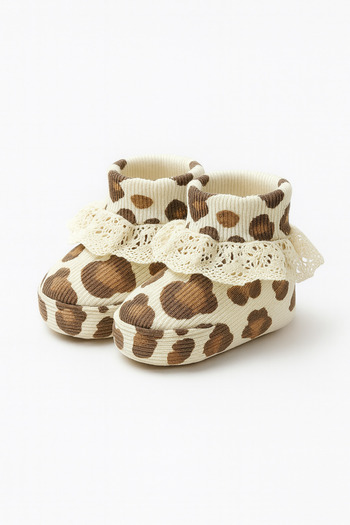 Alya&Alin Baby Leopard Patterned Baby Booties, Home Boots, Slippers, Nursery Shoes, Panduf