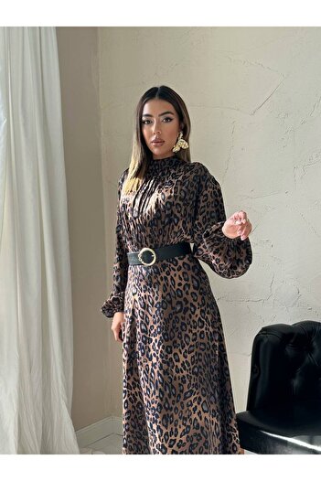 Bellucia Leopard Print Satin Long Dress