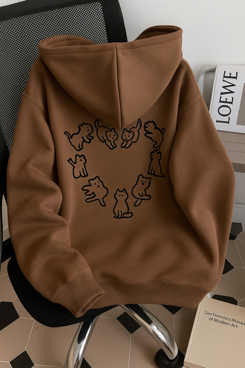 SVART WEAR Cat Pet Oversize Cotton Casual Hoodie Hooded Sweatshirt Printed