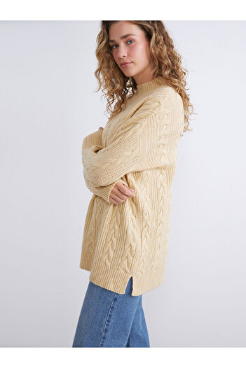 LC Waikiki Sari Stand Collar Self Patterned Women's Knitwear Tunic