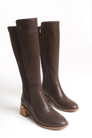 bolemo Women's Brown Flexible Fabric Stretch Zippered Boots 2530