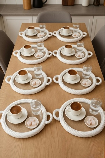 Dem Home 6 Pcs Coffee Presentation Tray Mesh Pattern Round Plastic White
