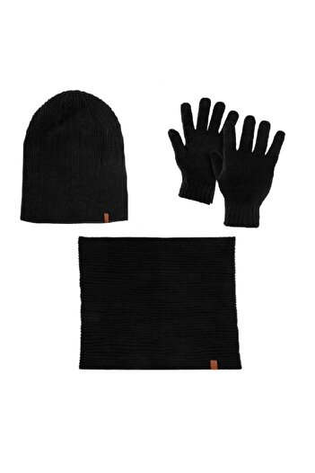 KESNUP Unisex hat, gloves and scarf set, black