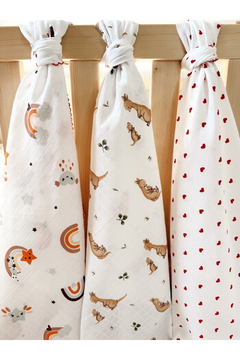 Cloudy Multi-Purpose Set of 3 Muslin Cover & Blanket, 100% Cotton, 80X90 Newborn Baby Blanket, Muslin Cloth