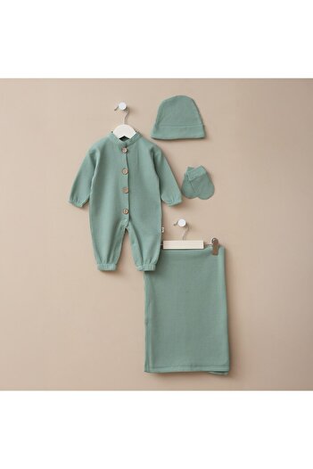 Minimus Newborn Cotton Hospital Release Baby Girl and Boy Romper Hat Gloves and Blanket Set