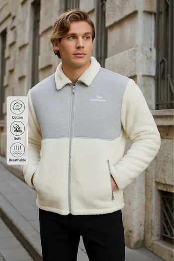 DAMGA JEANS Men's Fur Winter Grey Loose Plush Jacket