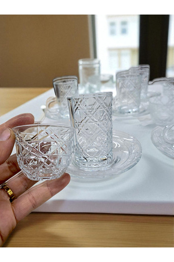 AYZ HOME Cut Crystal Glass Tea and Mirra Set - Arabic Coffee Set Tea Set 18 Pieces for 6 People