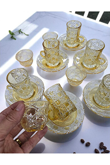 AYZ HOME Cut Crystal Glass Tea and Mirra Set - Arabic Coffee Set Tea Set 18 Pieces for 6 People